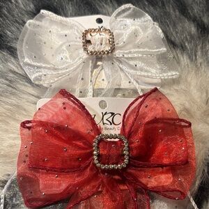 Elegant Red and White Bow Hair Clips